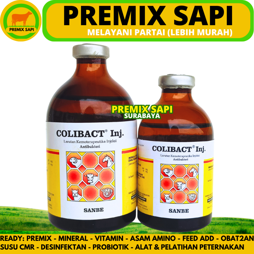 COLIBACT INJ 50ML COLIBACT INJ 100ML SANBE - Obat Hewan Antibakteri Pencernaan Ternak Sapi Kambing