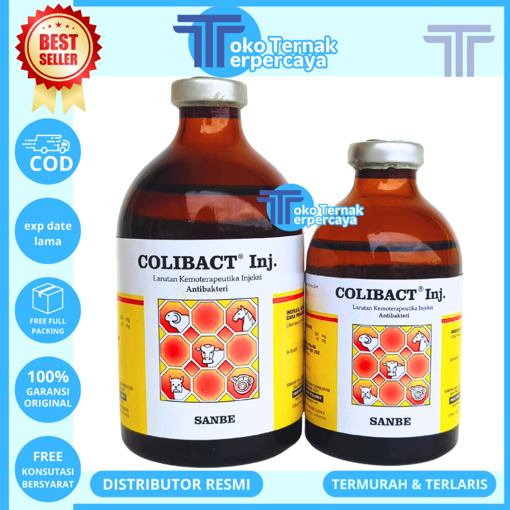 COLIBACT INJ 50ML COLIBACT INJ 100ML SANBE - Obat Hewan Antibakteri Pencernaan Ternak Sapi Kambing