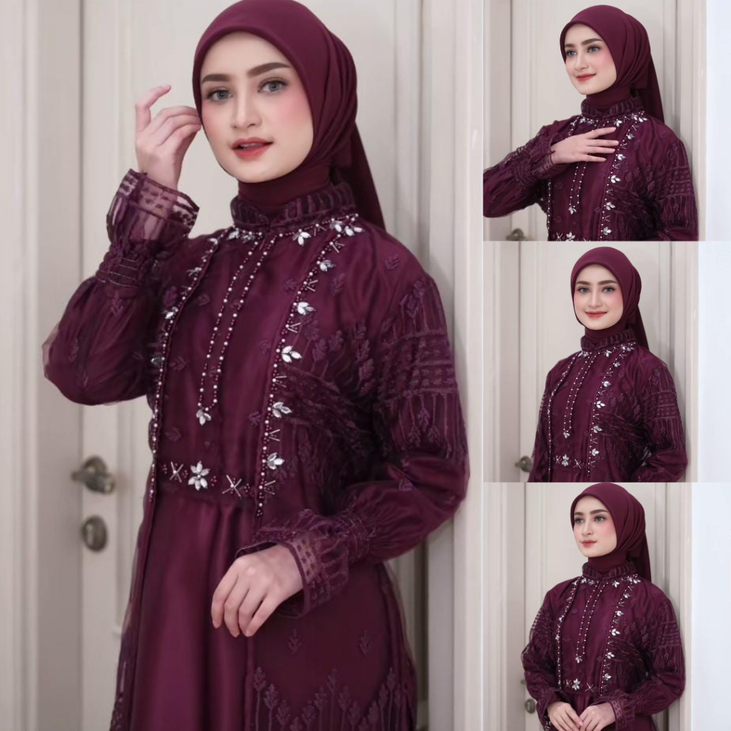 Anisa Dress Set Inner Outer Satin Mix Brukat Premium Resleting Depan Multiwarna Dress Lebaran 2026