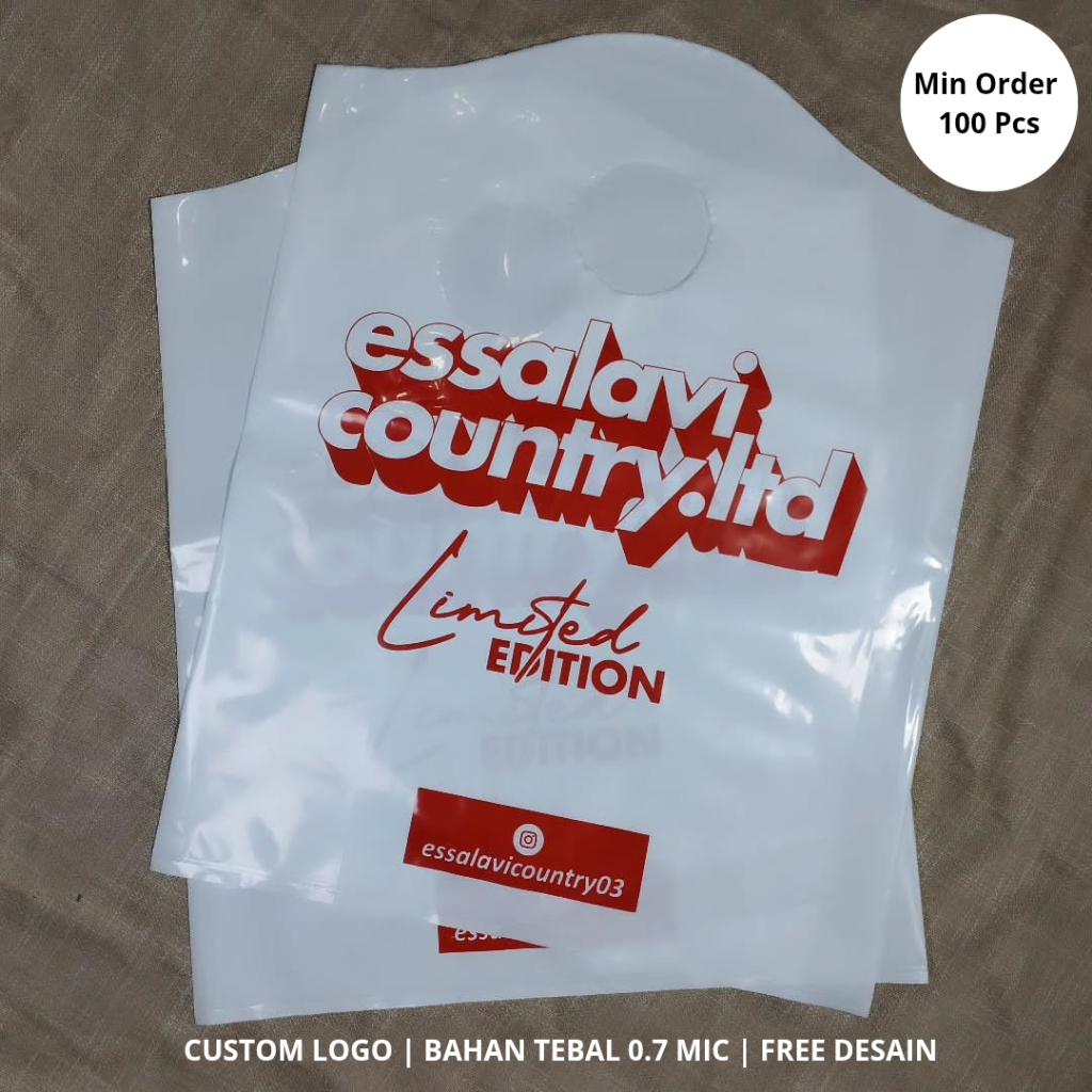 Plastik PE Gunung Custom Sablon Tebal Kuat Kantong Plastik Shopping Bag Packing Toko Free Desain