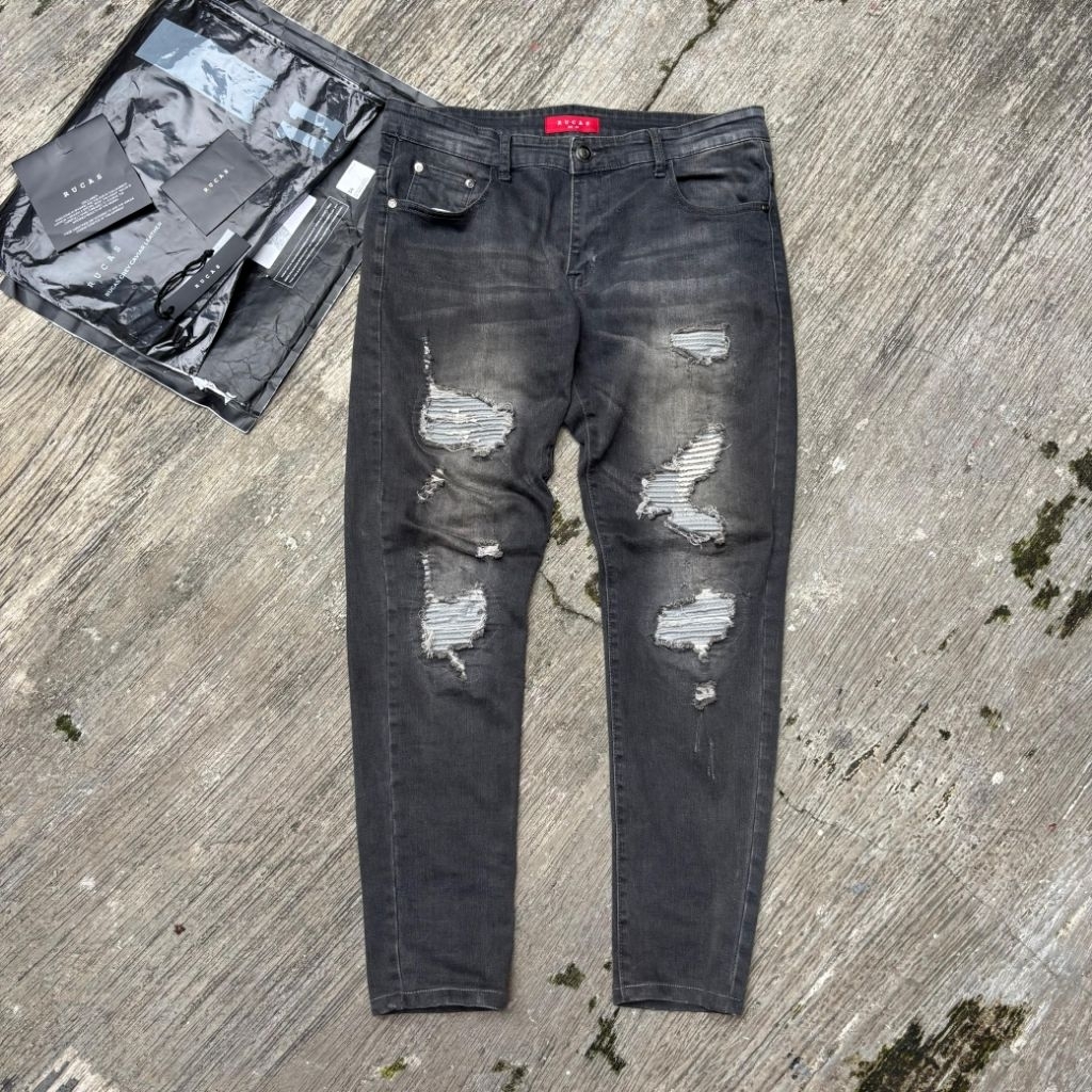 RUCAS SEASON 11 GREY Denim Bikers Leather Jeans Slim Fit Size 34 Second ORIGINAL