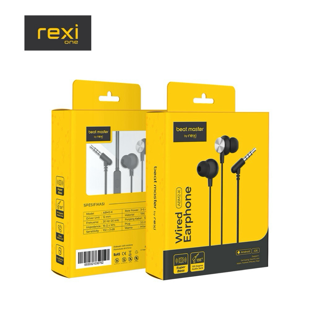 Rexi ABM2-K Earphone Super Bass Beat Master , Headset Bass Sounrider ABM2k 3