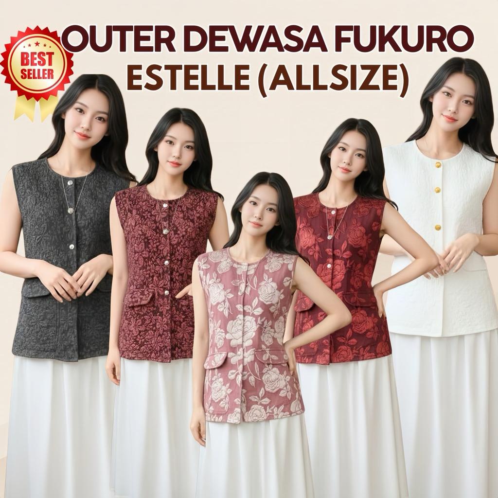 OUTER VEST DEWASA ESTELLE FUKURO JACQUARD OUTER MOTIF BUNGA KEKINIAN KOREAN STYLE