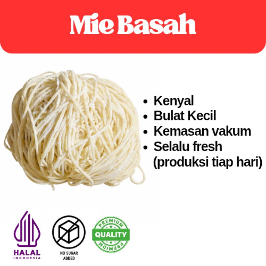 Mie Mentah|Mie Basah Ayam Premium - Lurus, bulat kecil 12 Pcs 1kg