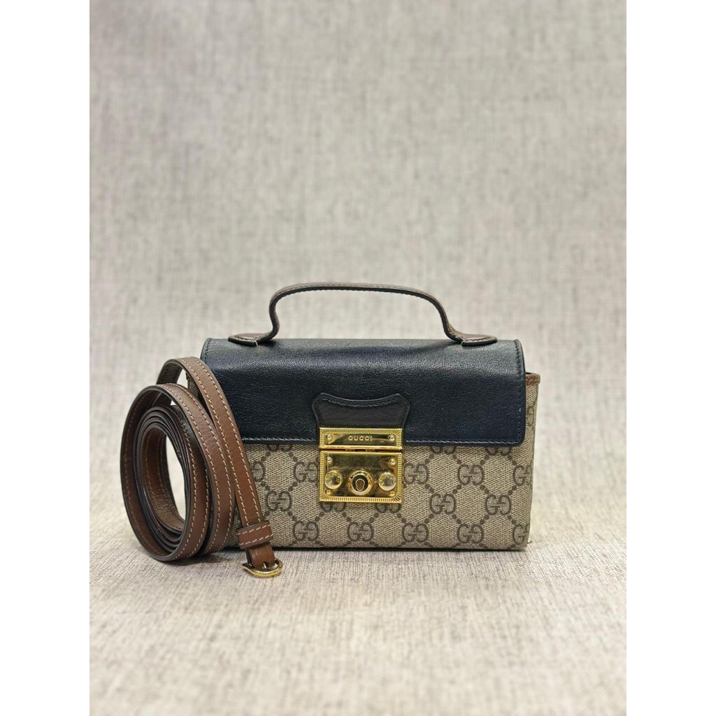 (PRELOVED) Gucci Padlock Supreme Mini GG Black Beige GHW 2023