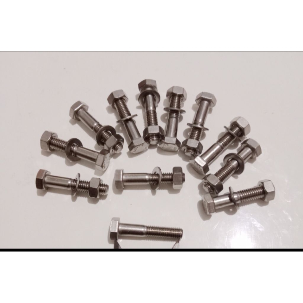 Baut mur stainless m8x35 half drat baut kunci 13 sus 304