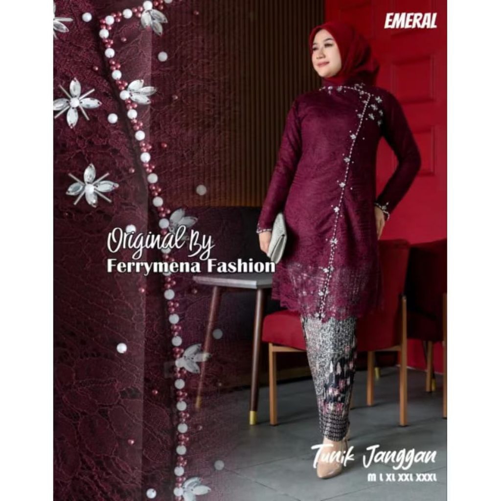 SETELAN KEBAYA BROKAT PAYET JUMBO LD 130 CM XXXL 3L / ATASAN KEBAYA JANGGAN PAYET DEWASA / SET KEBAY