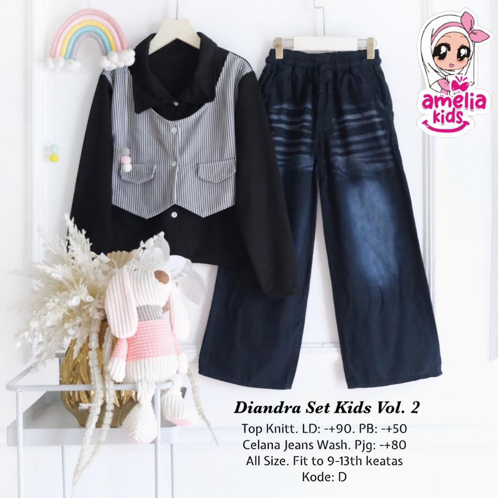 DIANDRA SET JEANS ROMPI  9-13 TAHUN BY AMELIA ORIGINAL / SETELAN ANAK CEWEK 9-13 TAHUN / SETELAN ANA