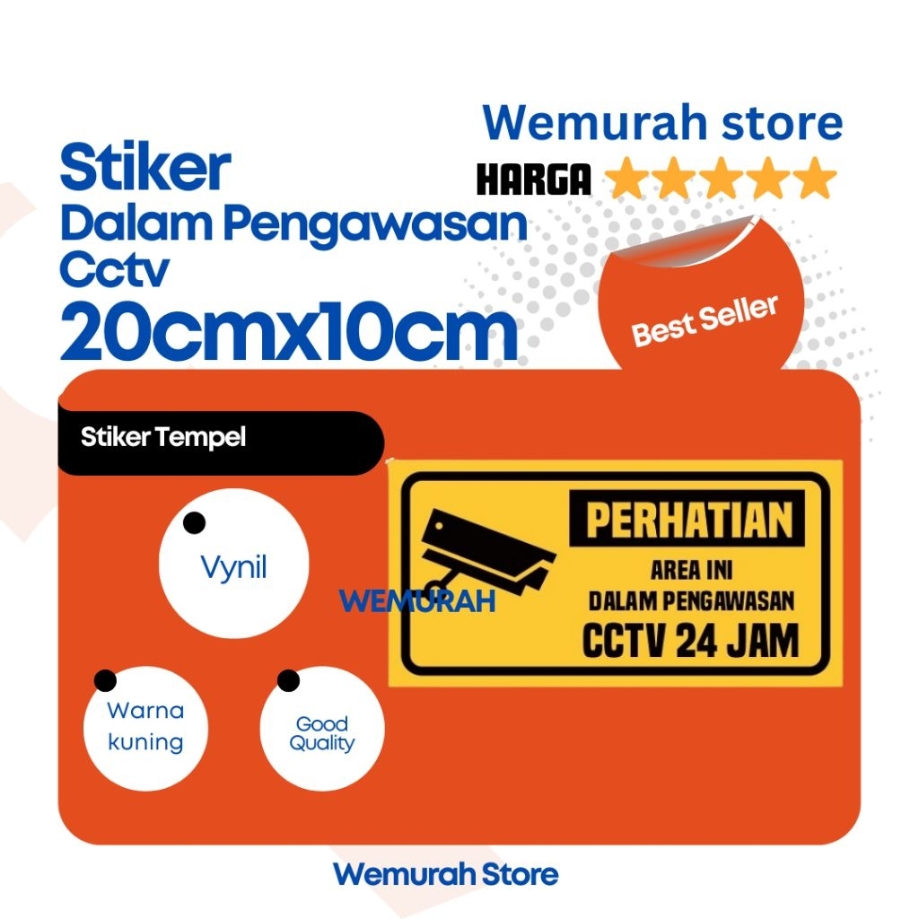 Stiker Cctv Vynil Glossy- Stiker Awas diawasi cctv termurah