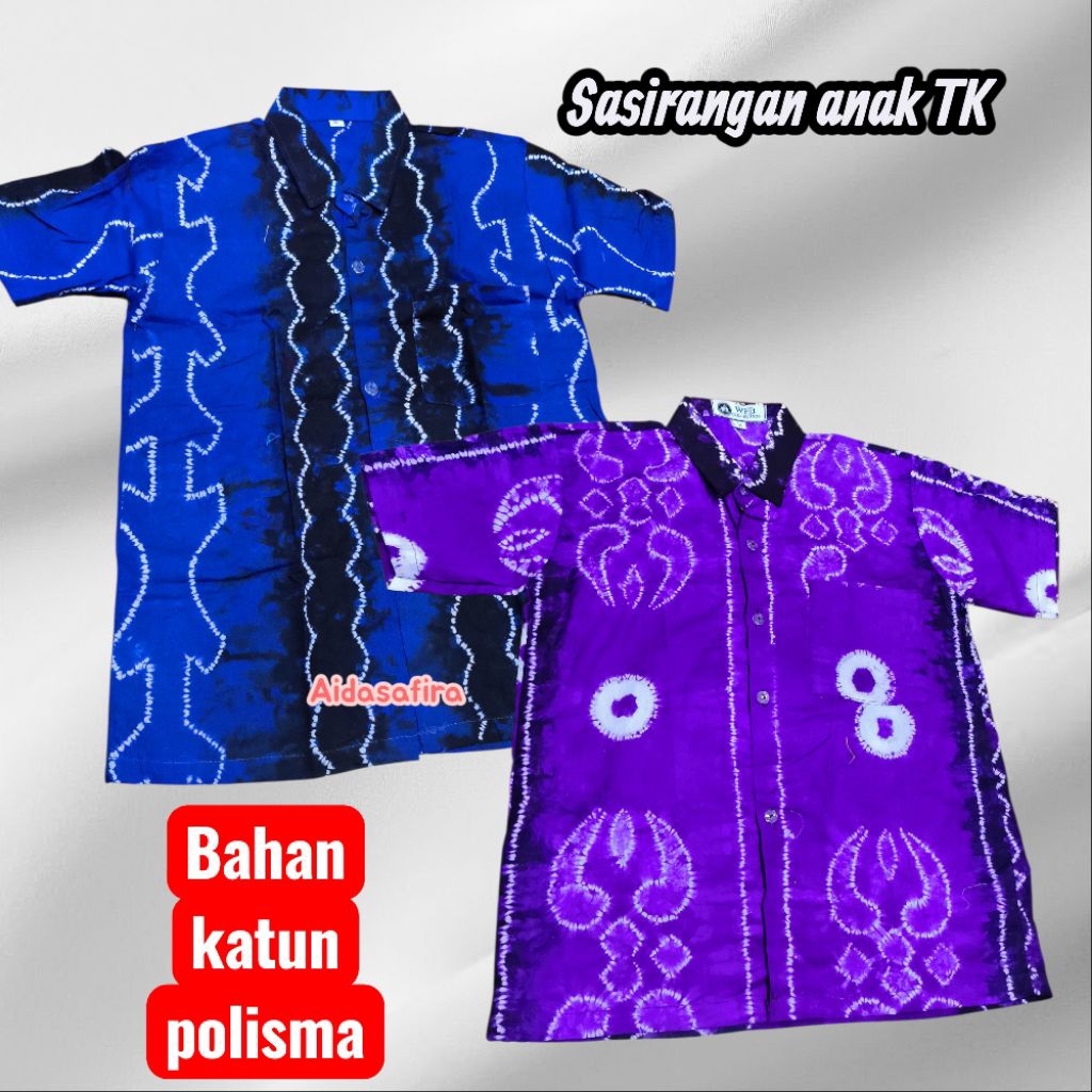 BAJU BATIK SASIRANGAN ANAK PAUD DAN TK BAHAN KATUN POLISMA/BATIK SASIRANGAN TANGAN PENDEK TK Umur 3-