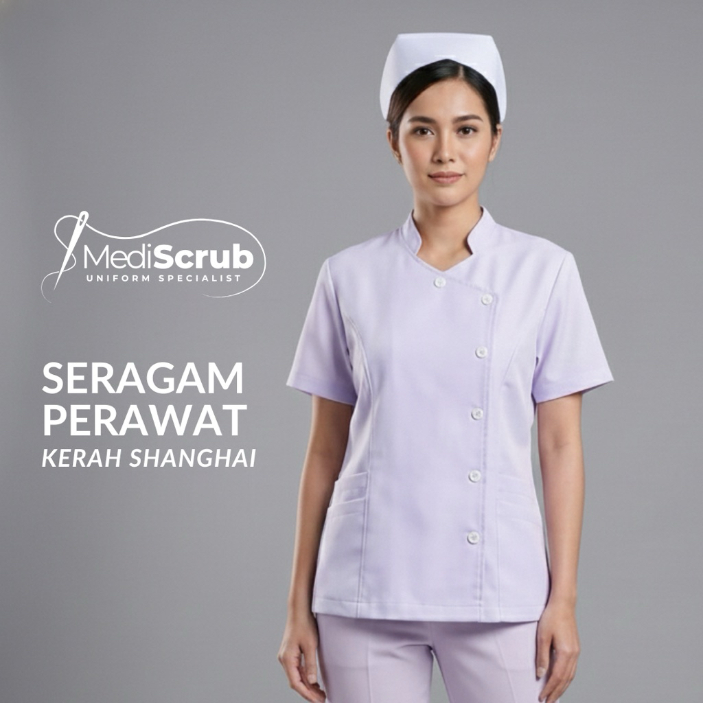 MEDISCRUB - SCRUBS KERAH SHANGHAI  - Baju Jaga OK Dokter Perawat Medical Uniform