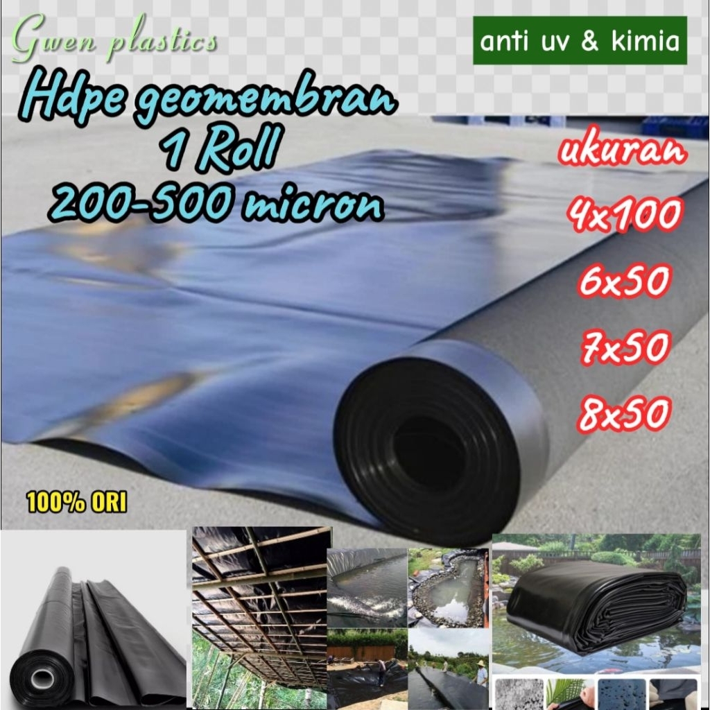 HDPE GEOMEMBRAN PLASTIK TAMBAK TEBAL 200 -500 MICRON LEBAR 4 -8 METER PANJANG 1 ROLL