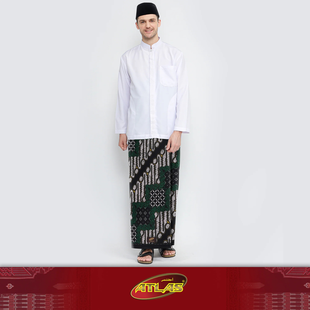 Sarung ATLAS Idaman 555 Harmoni Motif BHS Batik 117 Warna Kombinasi Hitam Putih Hijau Original 100%
