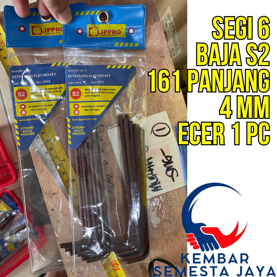 LIPPRO 161-4 Kunci L Panjang Hexagonal 4MM 4 mm FLAT SEGI 6 Extra Long Hex Key ECER SATUAN BAHAN S2