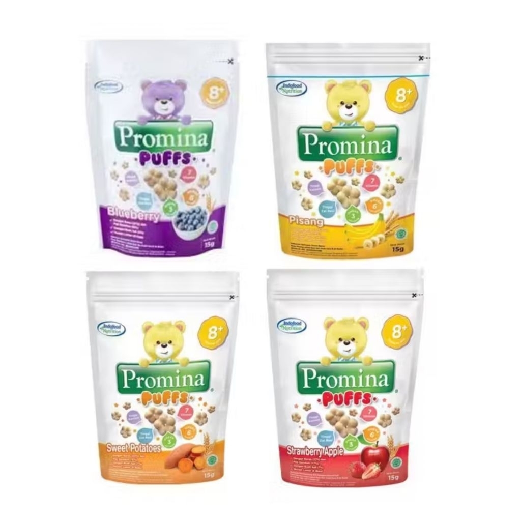 Promina Puffs 15 Gram - Camilan Bayi 8+ Bulan, Bebas Gluten, Tinggi Zat Besi