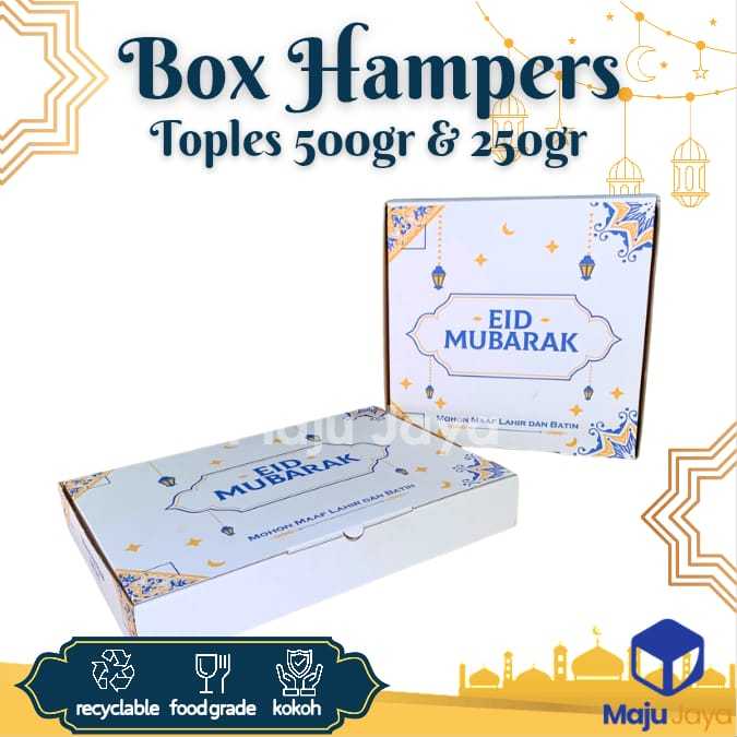 Box Hampers Lebaran Kue Kering Toples Bulat 250 500 gr isi 4 6 Dus Idul Fitri Souvenir Mukena Hijab