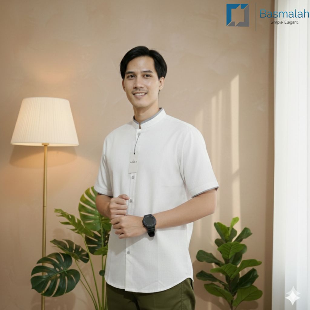 Kemeja Koko Pria Lengan Pendek Polos Kekinian Bahan Katun Madinah Adem Premium