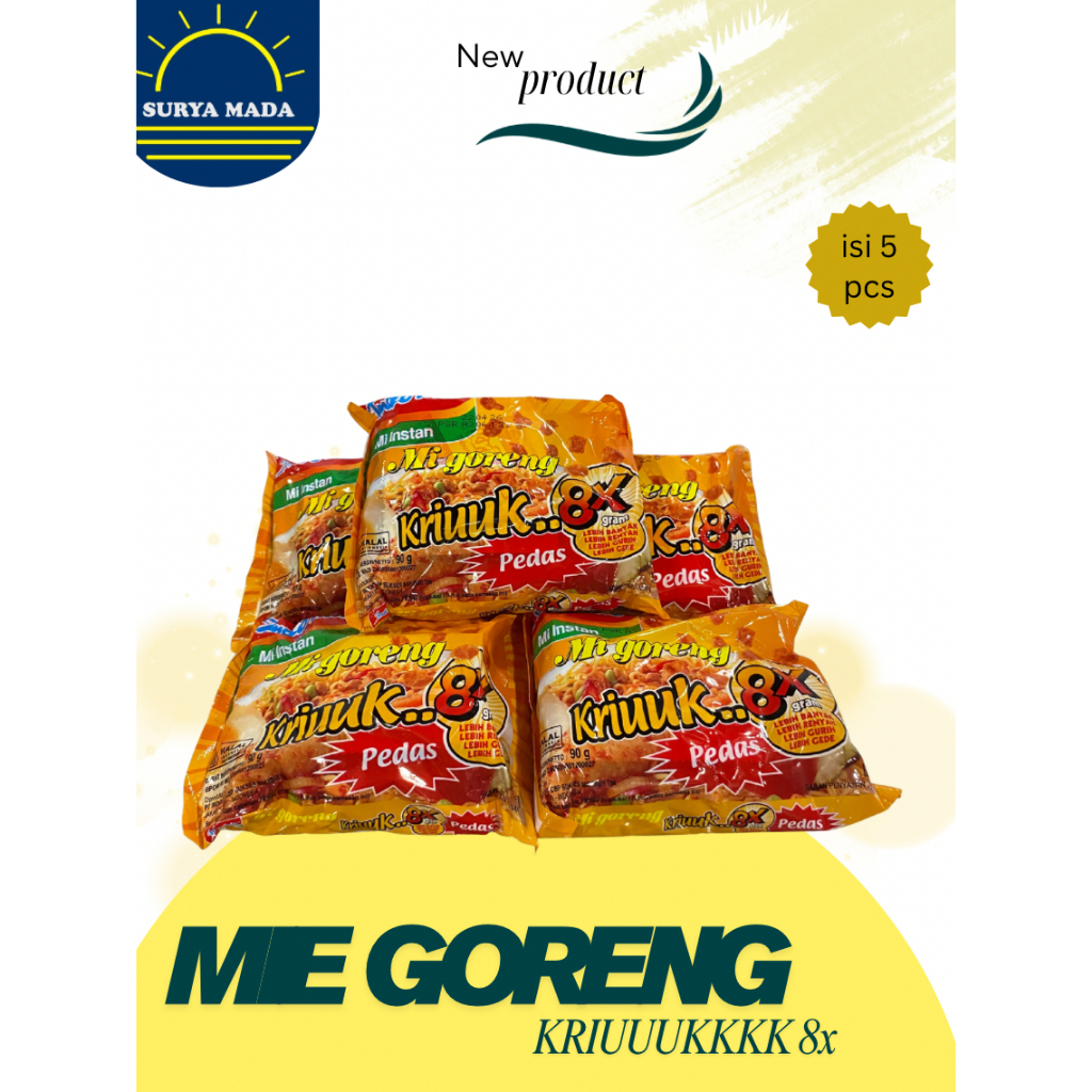 Mie Goreng Kriuk 8x Pedas – Mi Instan Goreng Extra Kriuk Pedas (Isi 5 pcs)