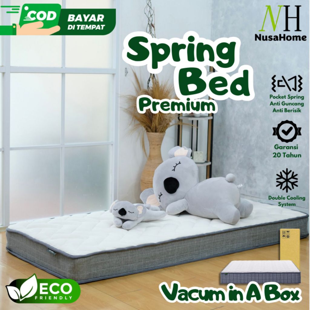 [GARANSI 20 TH] NusaHome Kasur Spring Bed Silent Pegas Pocket Premium Free Bantal Tebal 20 26 cm Uku