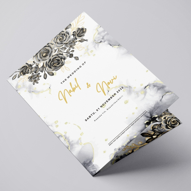 Undangan Tanpa Amplop Rustic Putih Hitam Softcover Pernikahan Kertas BC 150 Gsm 13x19.5cm