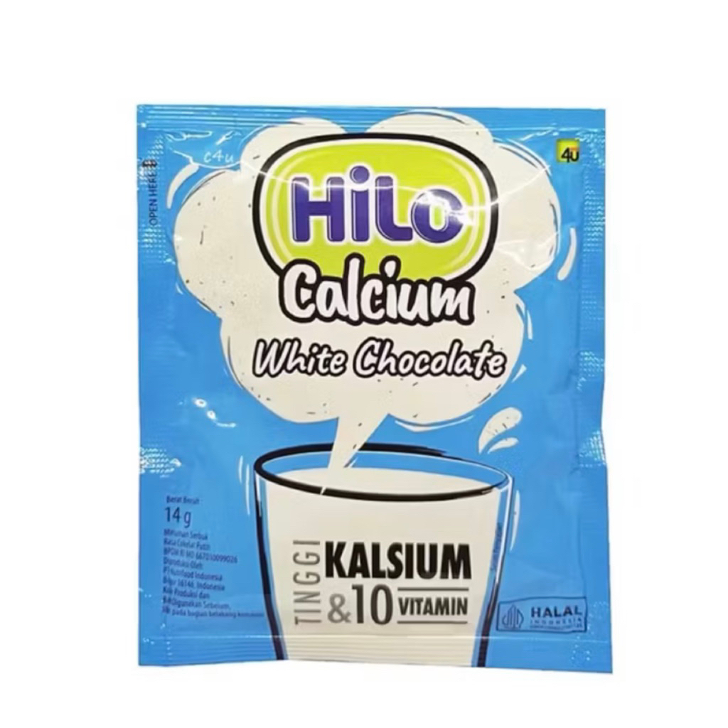 hilo calcium white chocolate 1 renceng isi 10 sachet