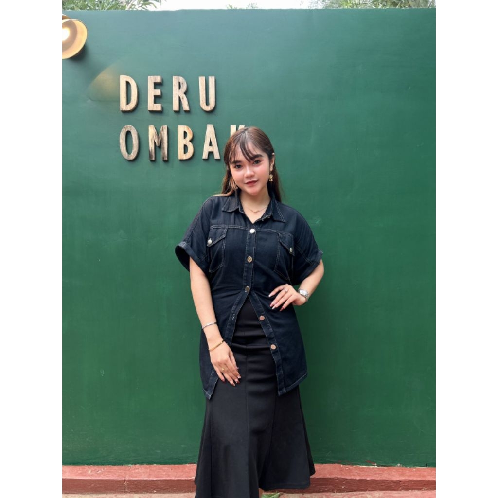 Kemeja Wanita Jeans Lengan Pendek Kekinian