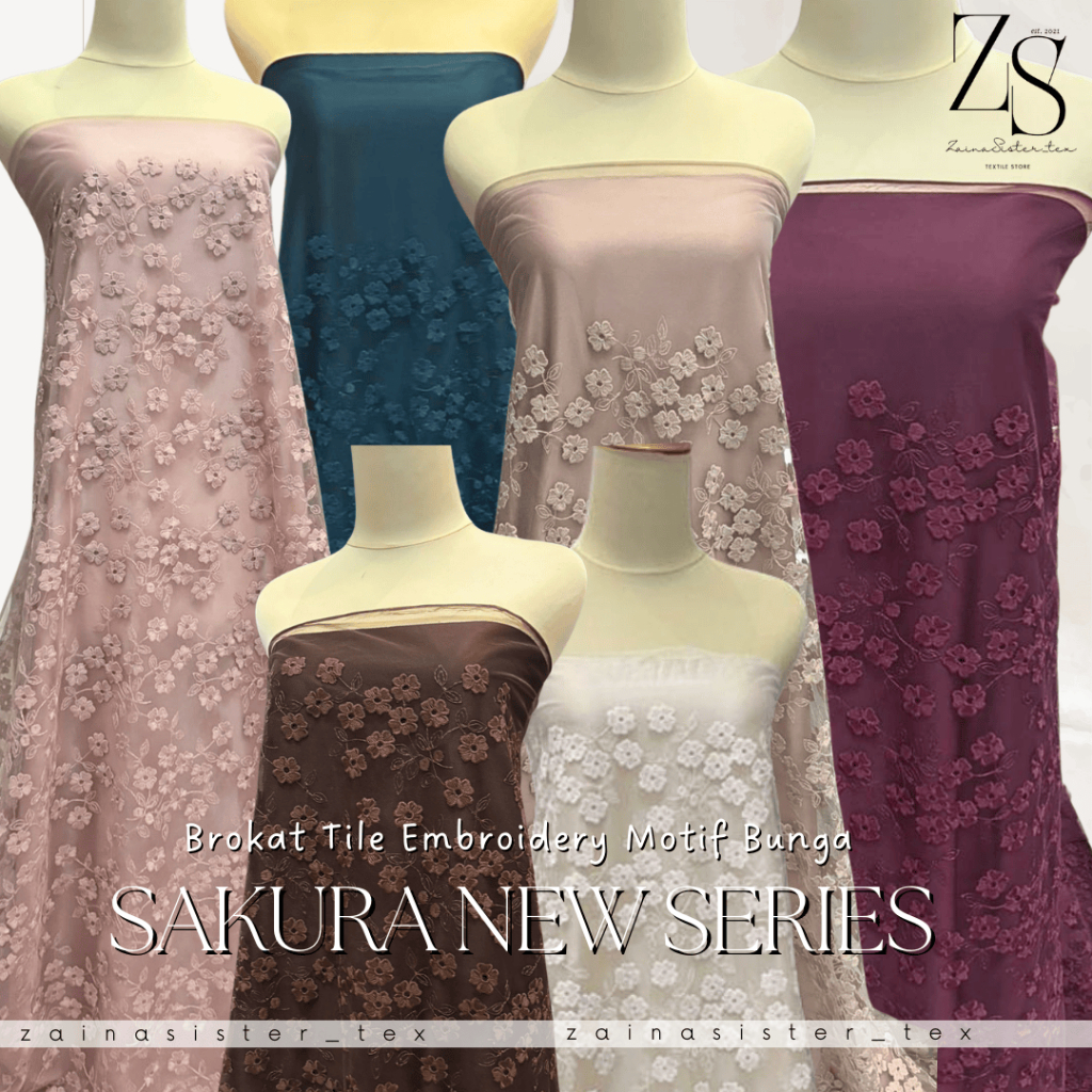 Bahan Kain Kebaya Modern Bordir Halus Brokat Tile Bordir Motif Bunga Kecil Sakura New Series HARGA S