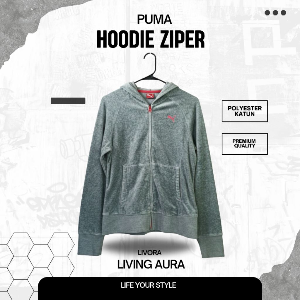 Hoodie Ziper Puma Original Dewasa Warna Abu Big Logo Bagian Hoodie