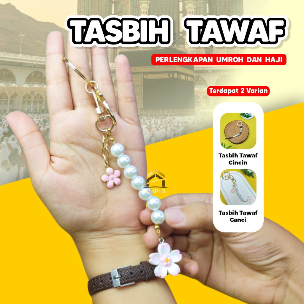 ANP88 - Tasbih Tawaf Cincin dan Ganci 7 Butir Mutiara Sintetis Putih ABS Perl Beads Tali Nilon Kuat 