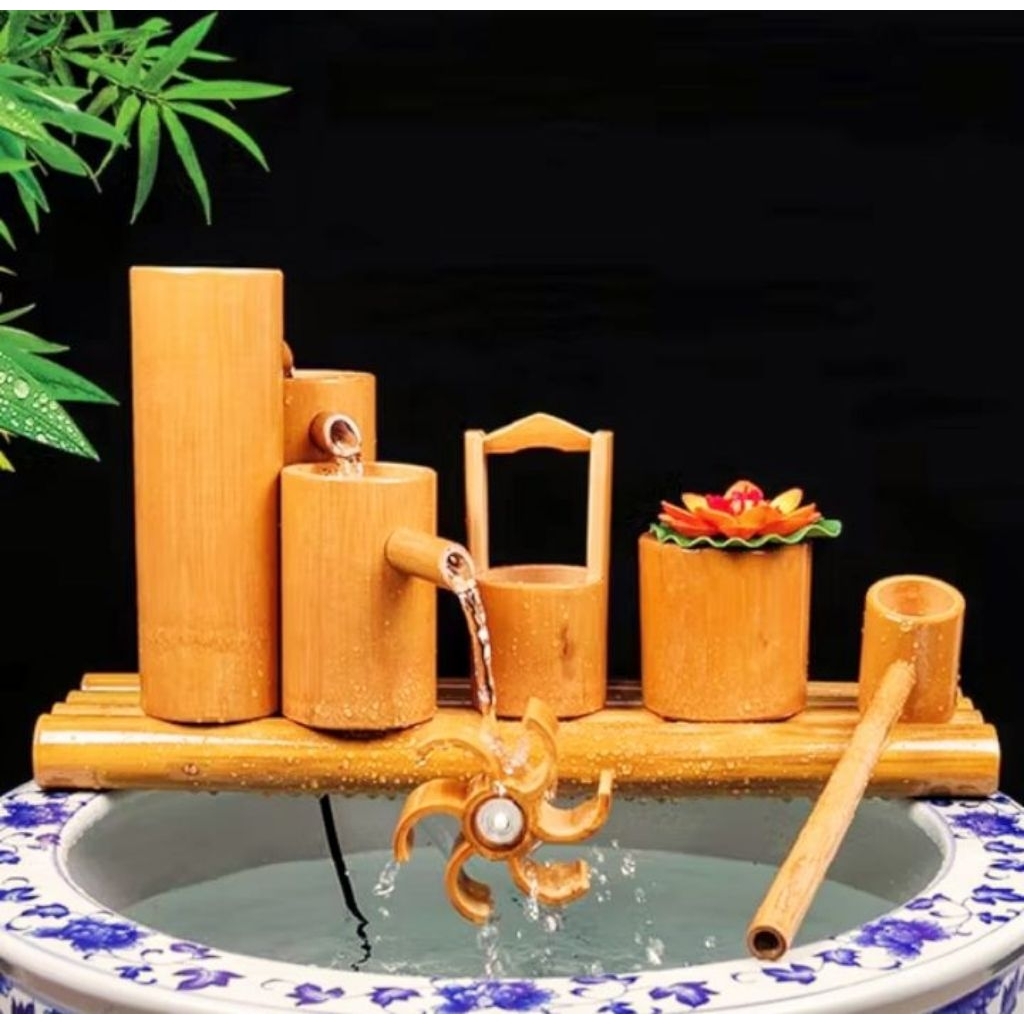 Air mancur bambu aksesoris aquarium kincir air pancuran bambu