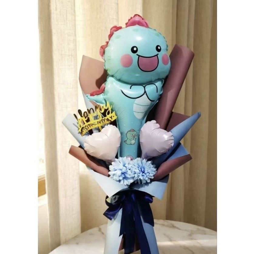 Buket Balon Dinosaurus Lucu Jumbo | Kado Ulang Tahun Anak & Pacar Estetik Premium | Buket Karakter L