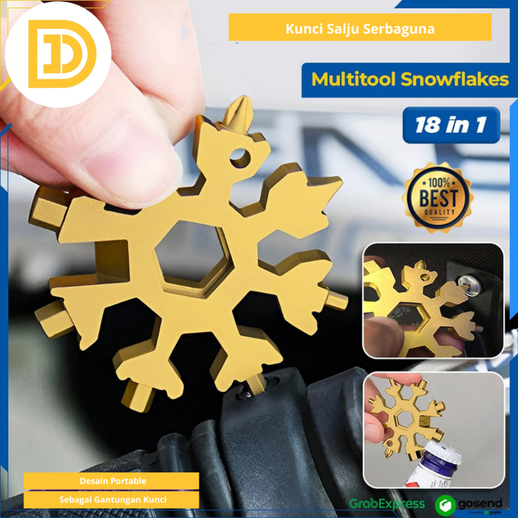 Kunci Salju Serbaguna 18 in 1 Obeng Gantungan Kunci Snowflakes Multi Tool 18in1 Multifungsi Pocket T