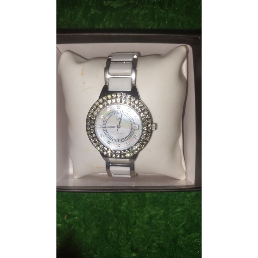 Jam wanita second Philippe Marce Original Ceramic white elegan import arab saudi