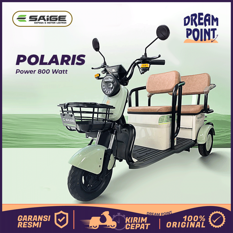 Sepeda Listrik Roda 3 SaiGe POLARIS Untuk Dewasa E bike Anti Air Sepedah Listrik Roda Tiga Garansi