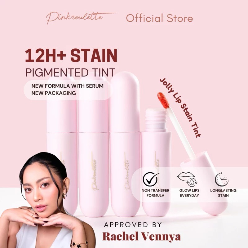 Jolly Tint PinkRoulette - Lip Tint Stain with Serum | Liptint Pigmented, Liptint Tahan Lama up to 12
