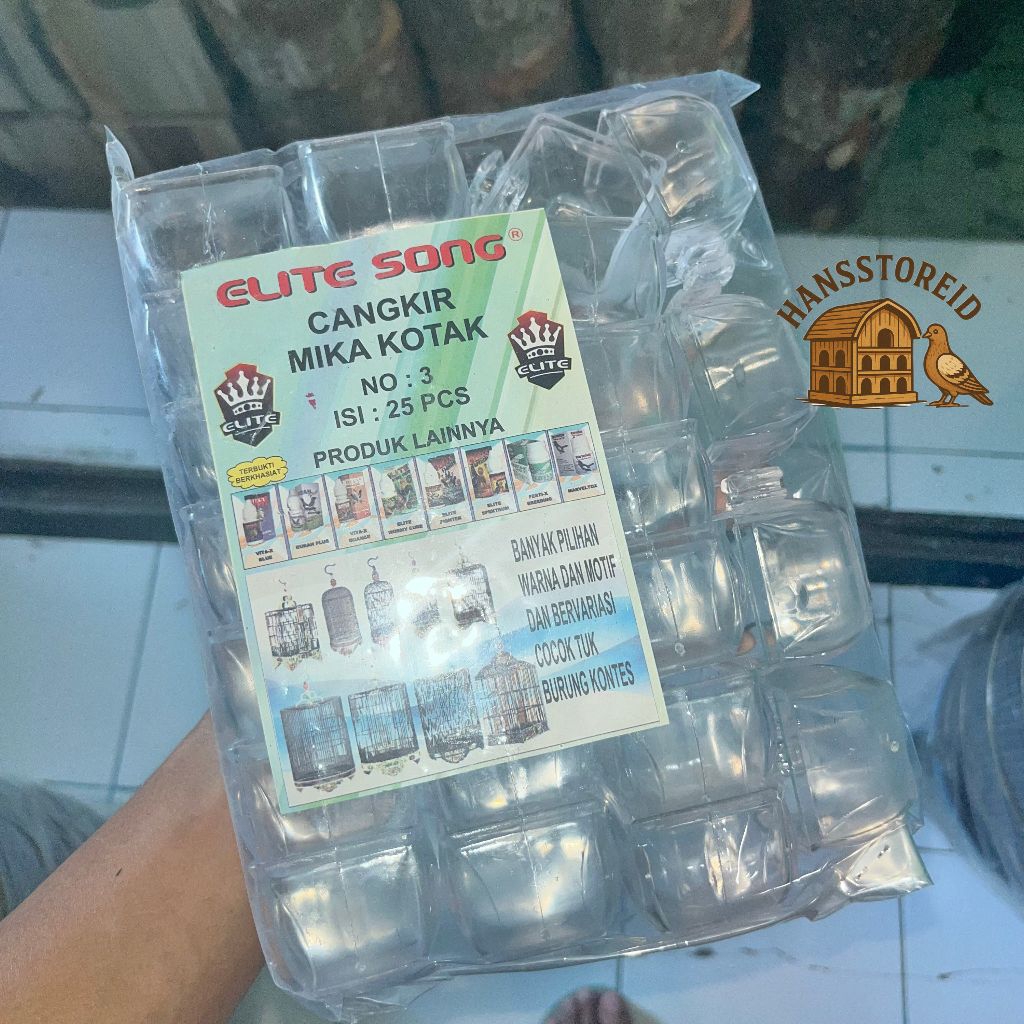 CEPUK CANGKIR ELITESONG KOTAK NO 1 NO 2 NO 3 NO 4 NO 5 MIKA TEBAL WADAH PAKAN MINUM BURUNG SANGKAR L