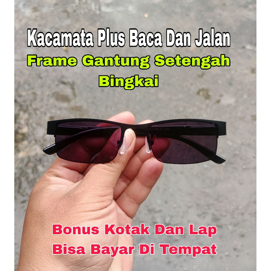 Kacamata Plus Baca Dan Jalan Pria Lensa Hitam Kacamata Baca Pria Dobel Fokus Anti UV Kacamata Rabun 