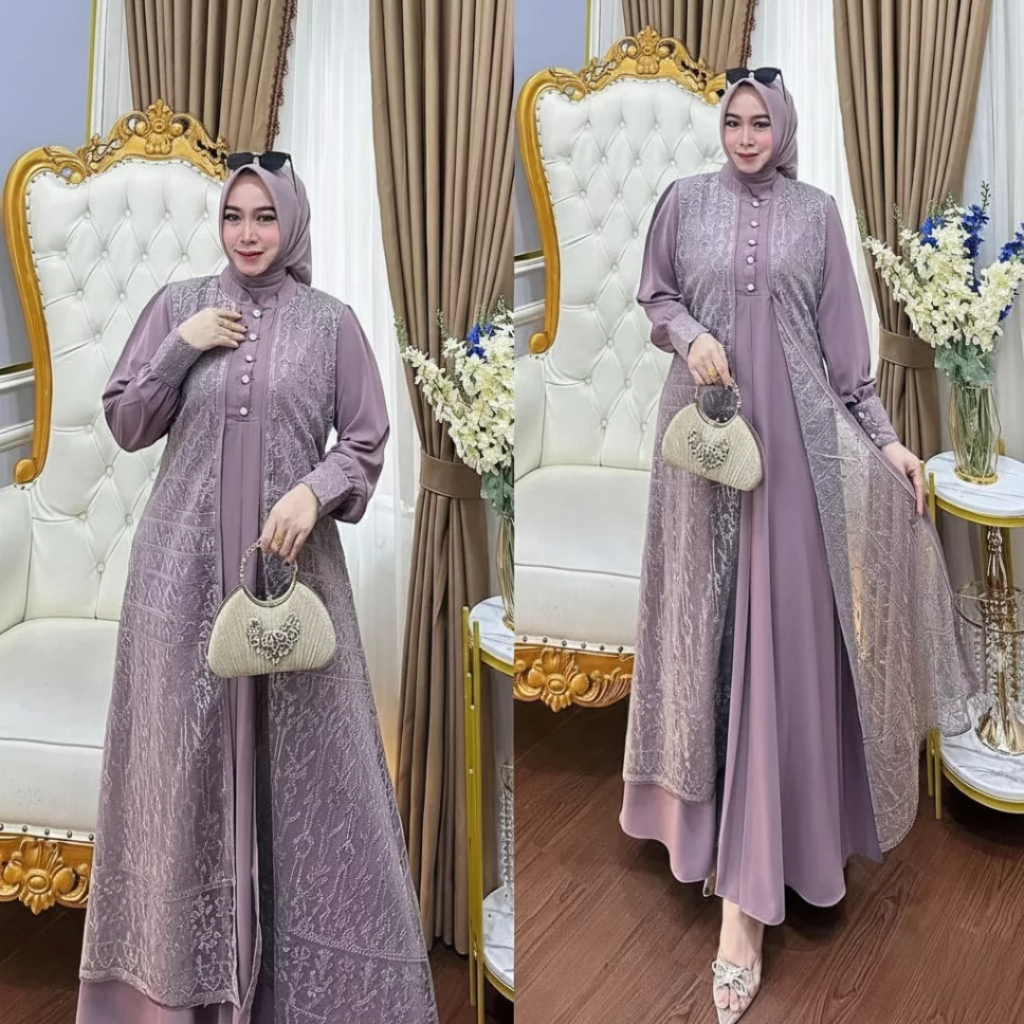 Naura Dress Gamis Plus Brokat Mewah 2026 Gamis Pesta Mewah Simple Dan Elegan