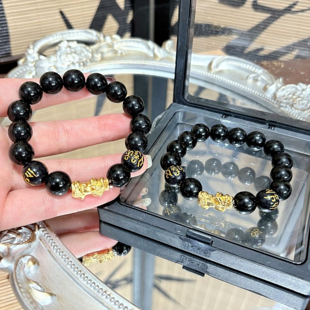 Gelang Keberuntungan Giok Hitam PIXIU IMPORT Naga Pria Wanita