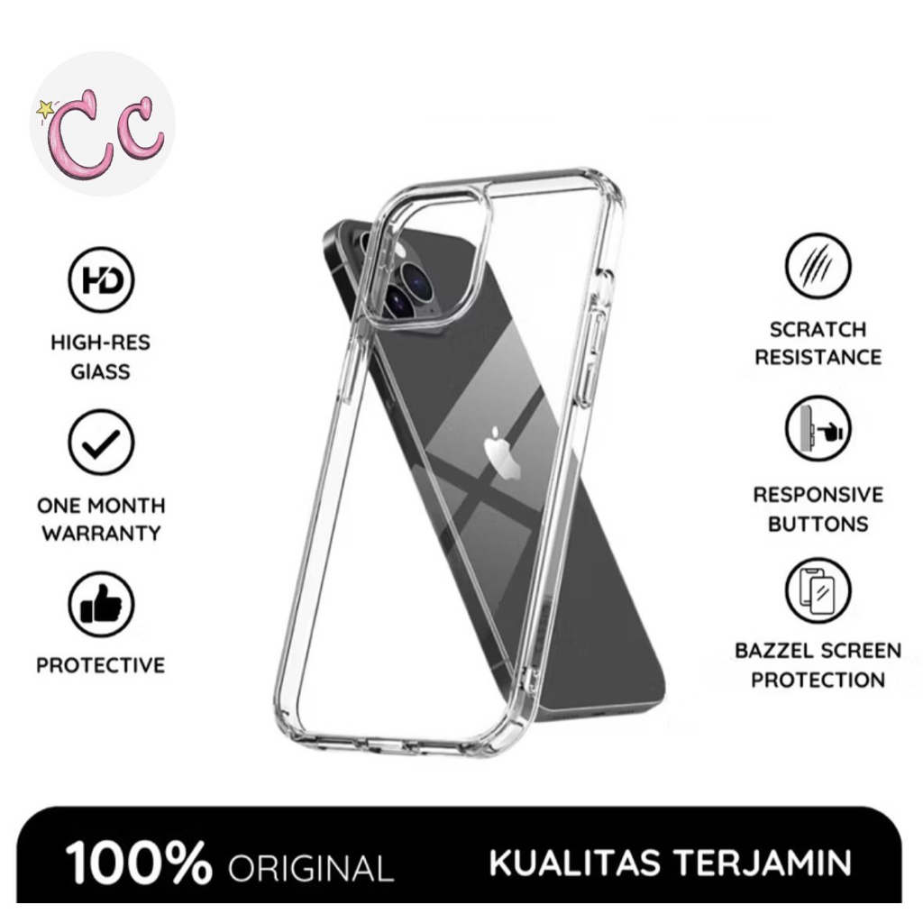 Case Akrilik iPhone Transparan - Anti Kuning, Perlindungan Anti Guncangan, Ringan