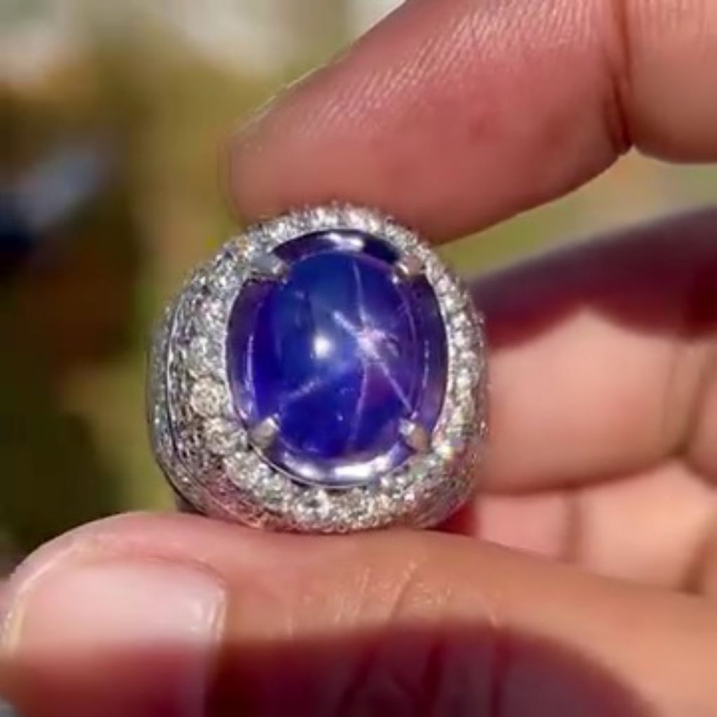 cincin permata star blue sapphire ring emas berlian