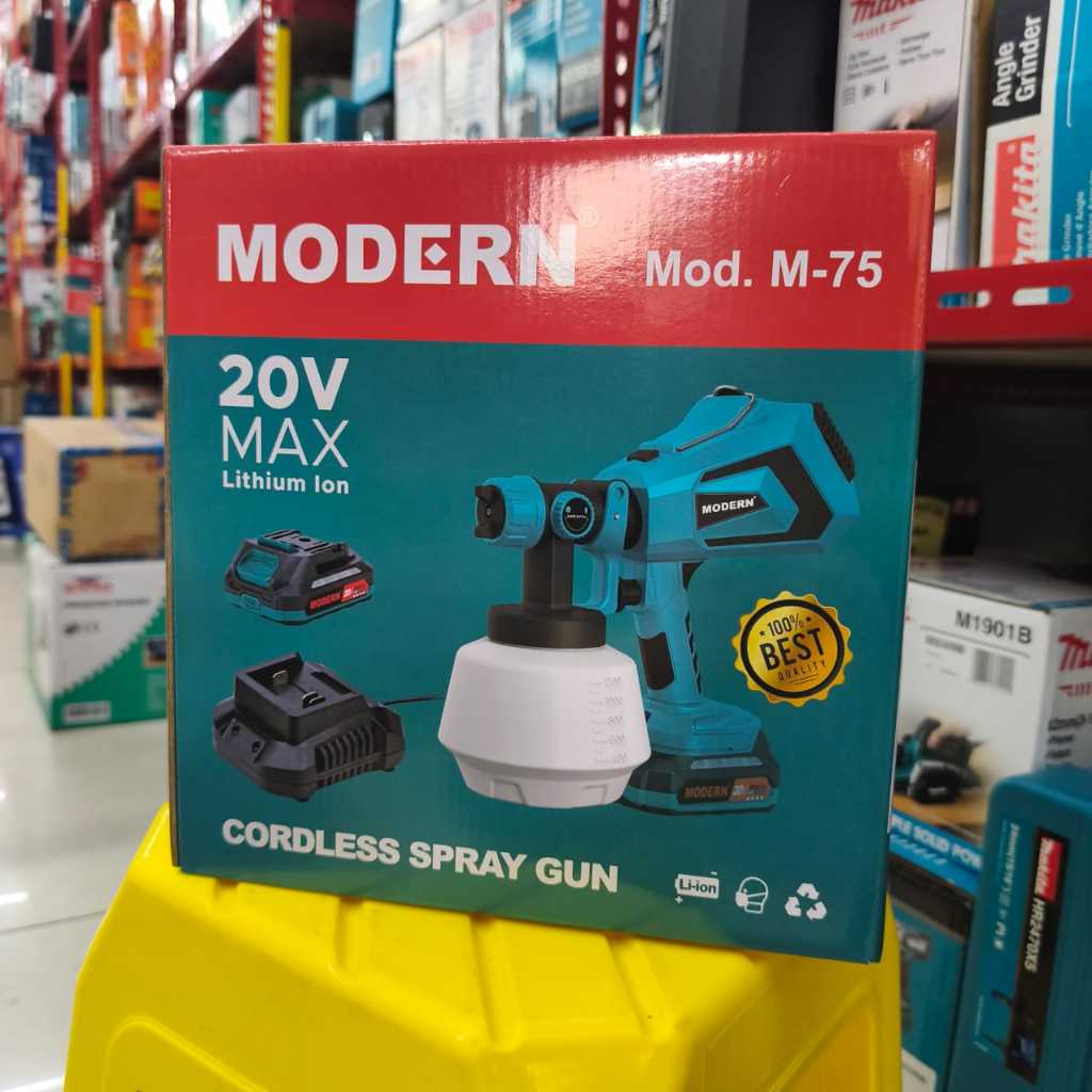 MODERN M-75 Spray Gun Cat Cash CORDLESS 120ml 20V Alat Semprot Semprotan Cat Motor Mobil Tembok BATE