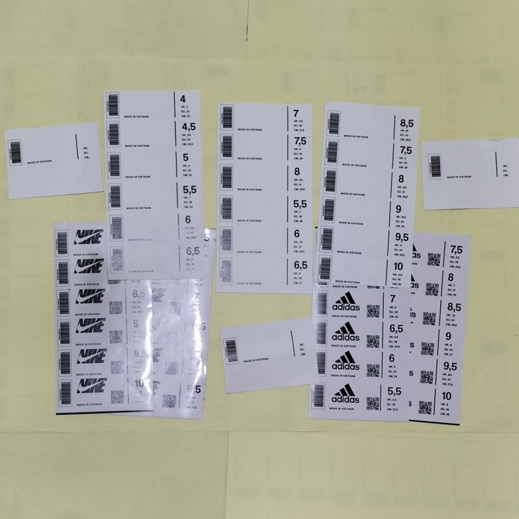 Size sepatu & sandal label box sticker innerbox