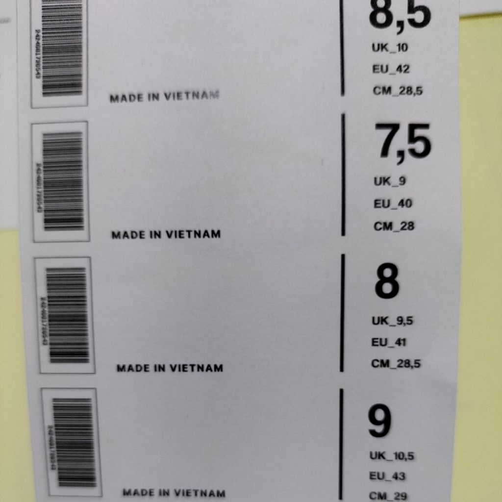 Size sepatu & sandal label box sticker innerbox