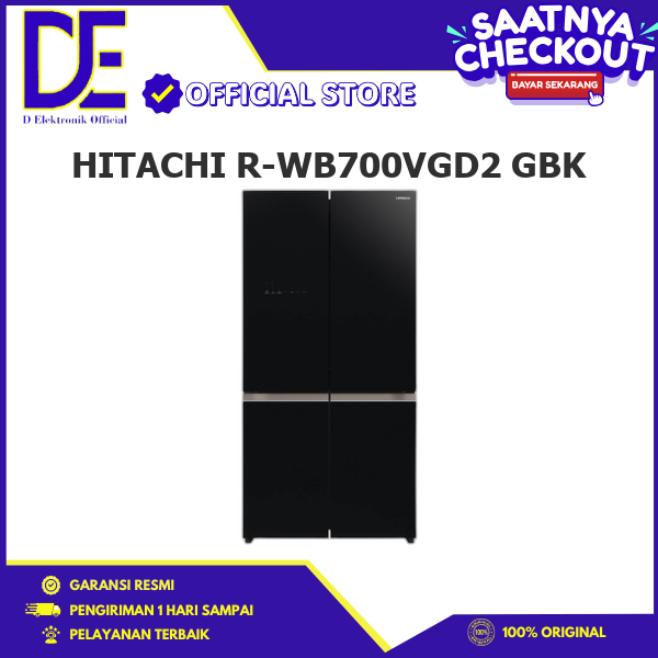 HITACHI R-WB700VGD2 GBK Kulkas Multi Door 4 Pintu 645L Tempered Glass Shelves