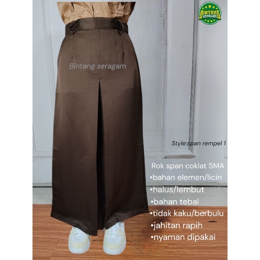 rok seragam pramuka span coklat SMA/SMK bahan elemen licin
