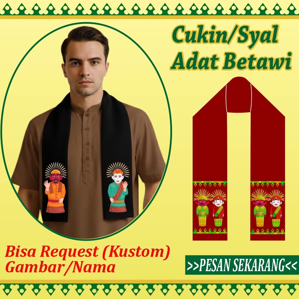 Selendang Cukin Ondel ondel Betawi/cukin syall betawi / Cukin Betawi / Syall Betawi Anak Dewasa