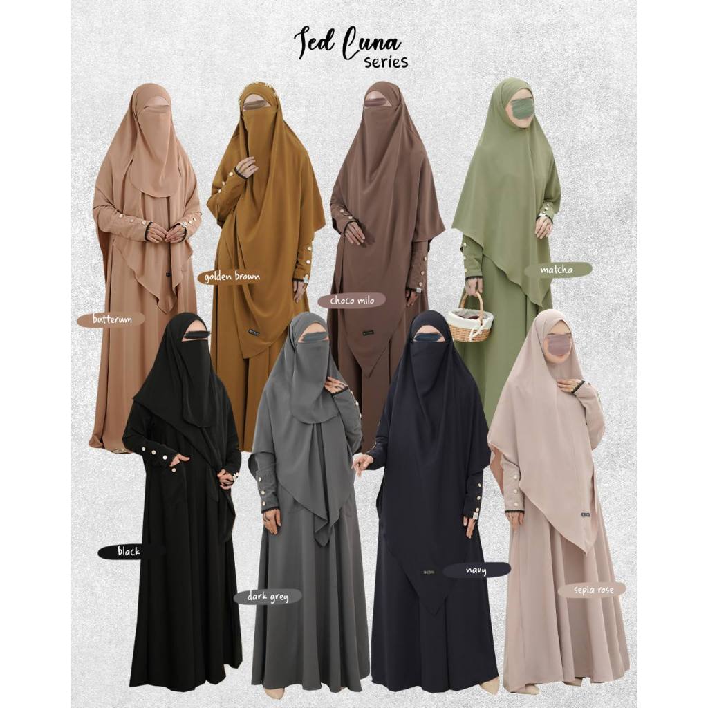 NEW GAMIS SYARI LUNA SERIES COUPLE MOM DAN KIDS BY AZDA (SET KHIMAR NON PAD)