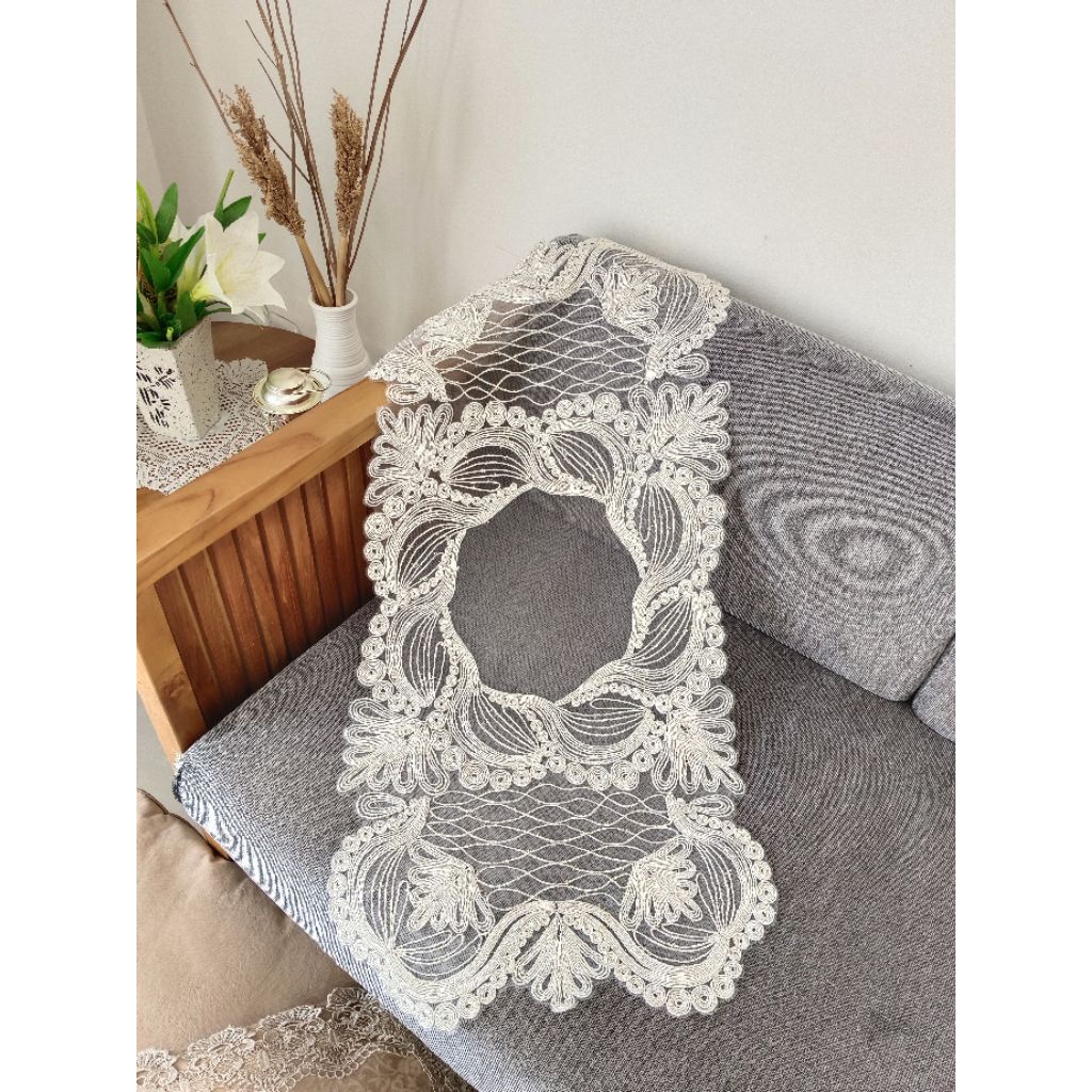 taplak meja tamu 40x90cm. taplak meja tamu bordir pendek panjang rajut  perabot rumah aestetik viral