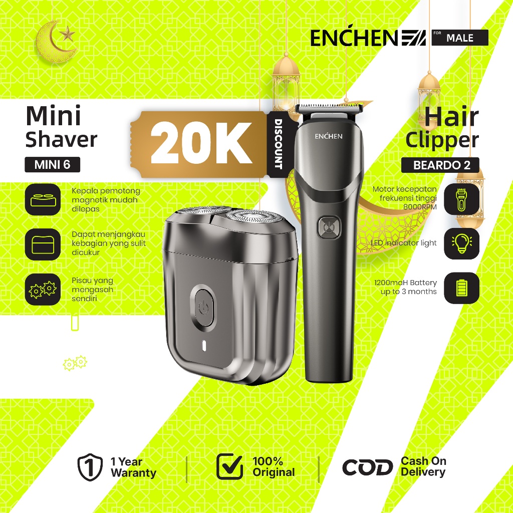 [Penawaran Kombo] ENCHEN Mini 6 &Beardo 2 Shaver Alat Cukur Jenggot Elektrik Waterproof Alat Shaving